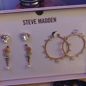 Steve Madden Gold Hoops and Silver Drop Earrings